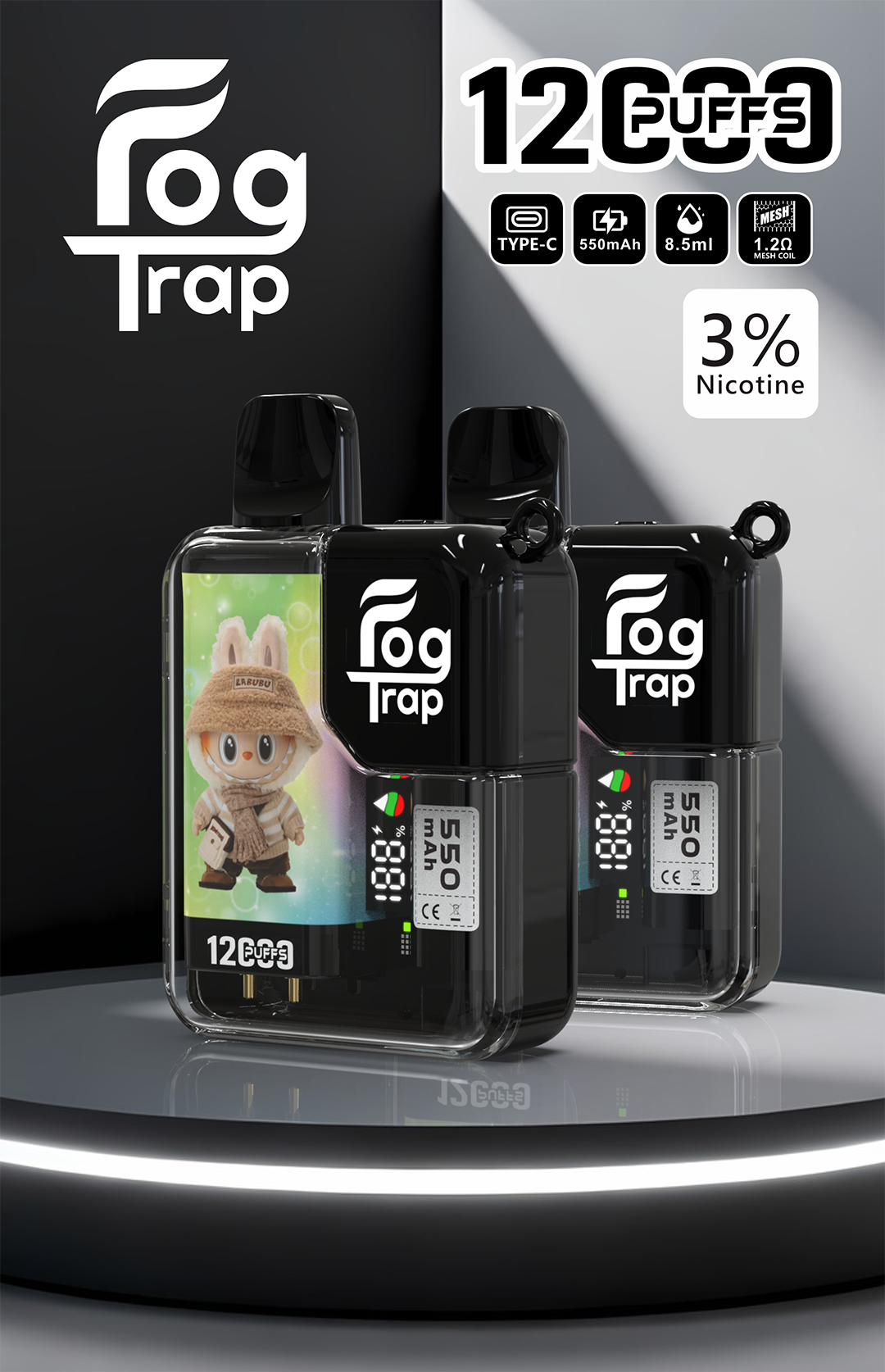 【買10送1】Fog Trap 聯名 蠟筆小新 × LABUBU 12000口抛棄式 智能油電數位雙顯示 強悍雙檔功率切換 爽快爆發口感 全台現貨極速配發 - 图片 2